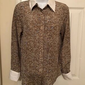 Worth Women's Brown Patterned Blouse with White Accents